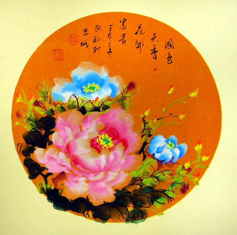 圓形牡丹圖