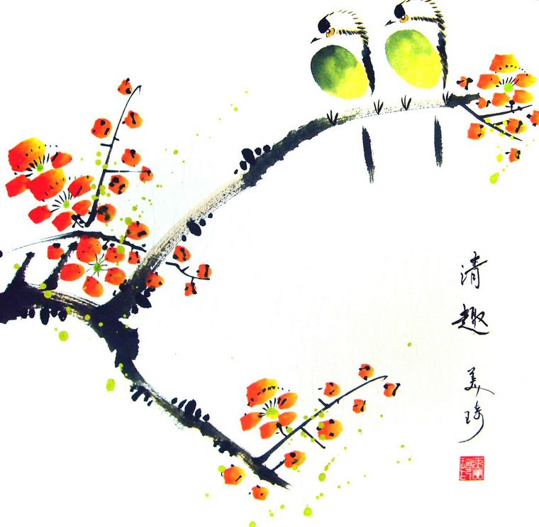 斗方花鳥作品