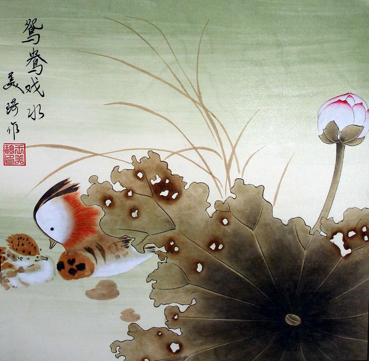 工筆畫鴛鴦戲水