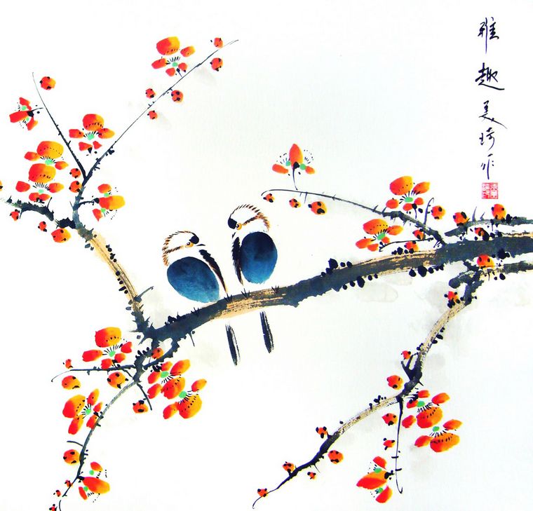國畫斗方工藝花鳥