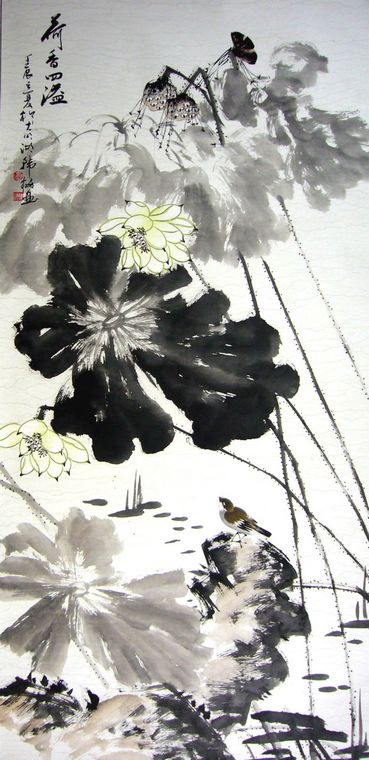 荷花水墨畫