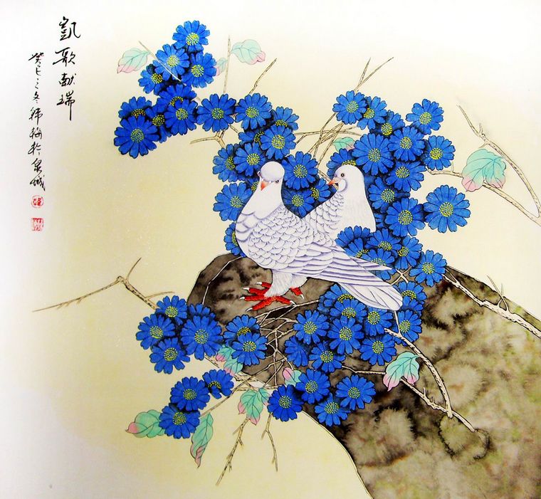 工筆畫白鴿圖