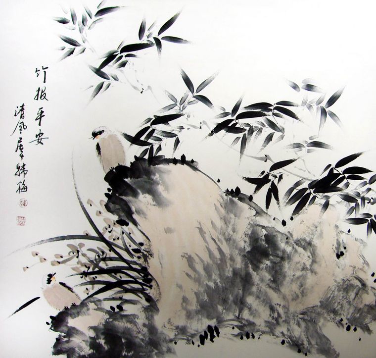 斗方水墨蘭竹圖