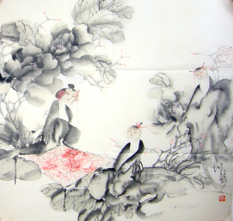 精品斗方荷花圖