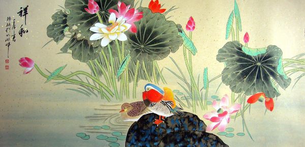 鴛鴦荷花圖