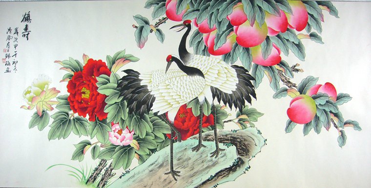 工筆畫鶴壽圖