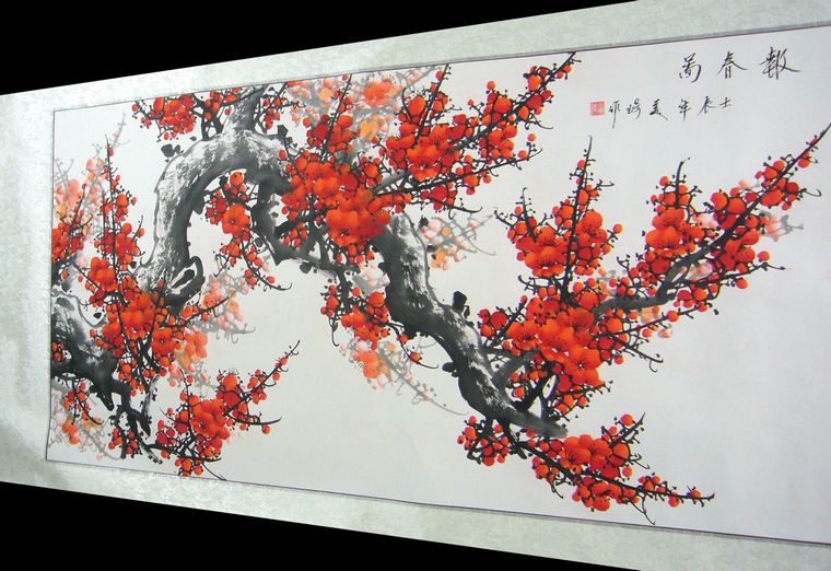 三尺橫幅紅梅圖