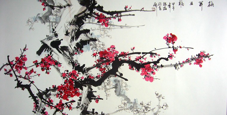 三尺水墨畫梅花