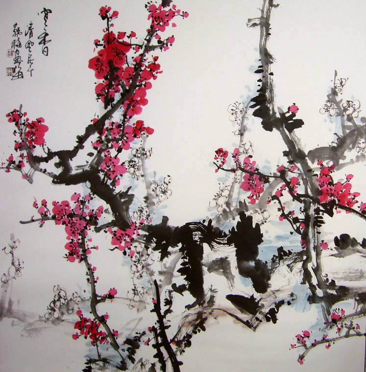 斗方國畫紅梅圖