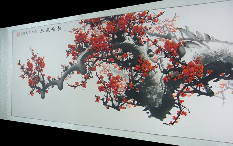 國畫紅梅報春