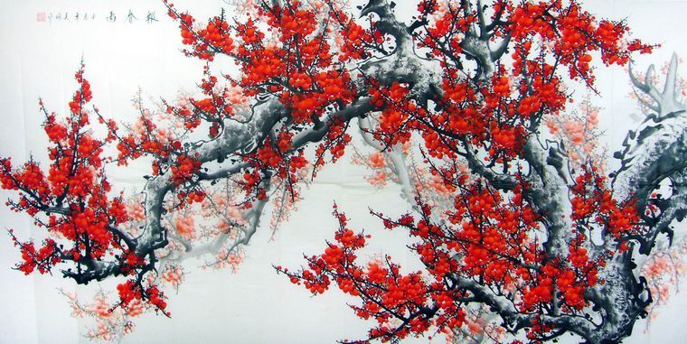 八尺紅梅報春圖