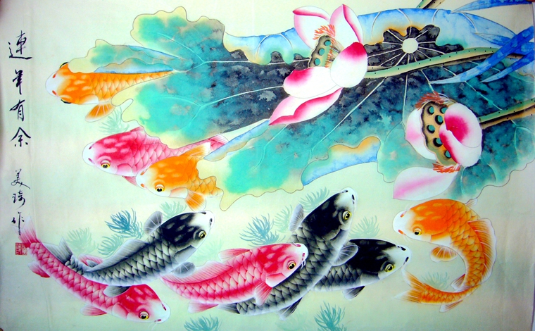 國畫九魚