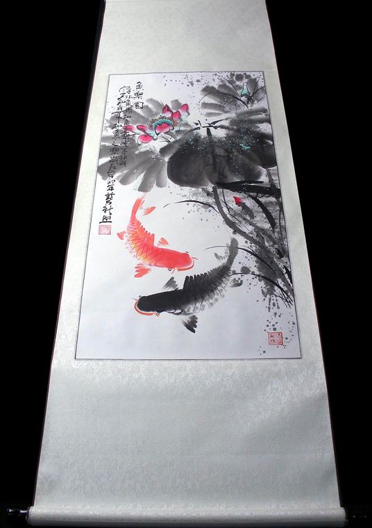 三尺豎幅荷花魚