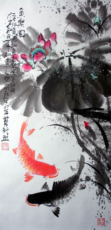 三尺豎幅荷花魚