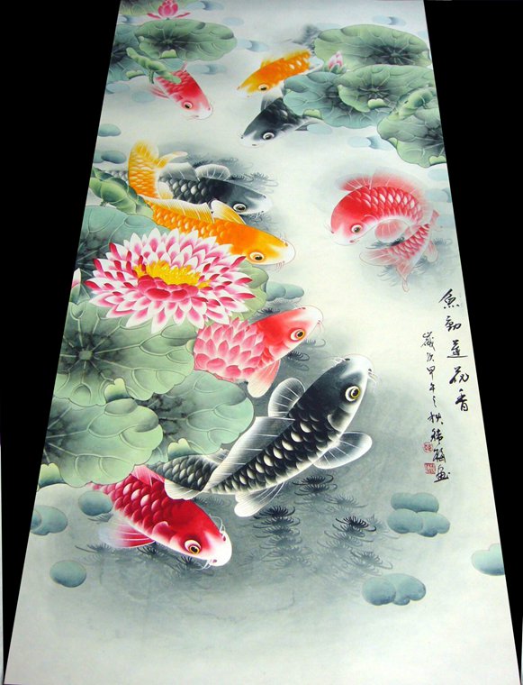 工筆畫九魚圖