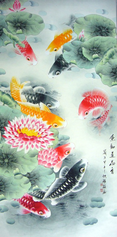 工筆畫九魚圖