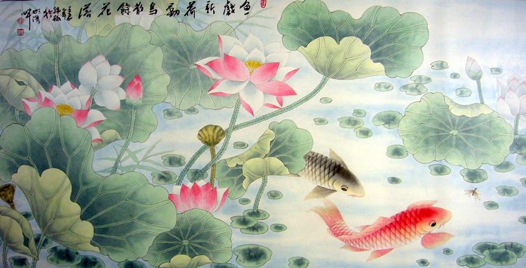 工筆荷花鯉魚(yú)圖