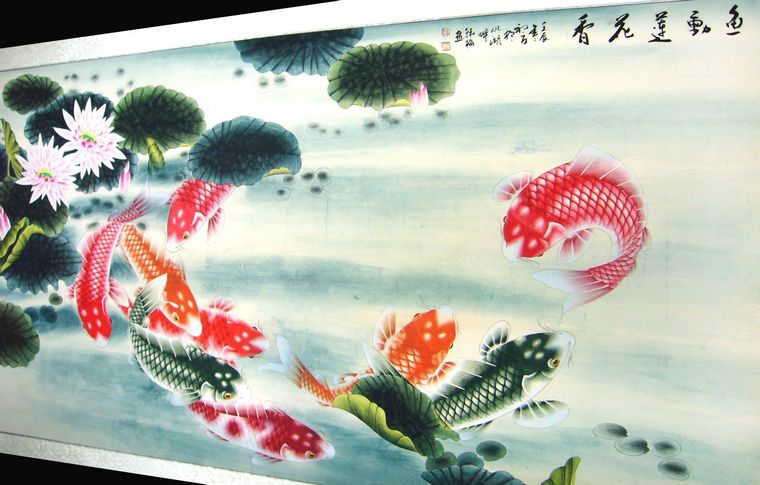 六尺工筆九魚作品