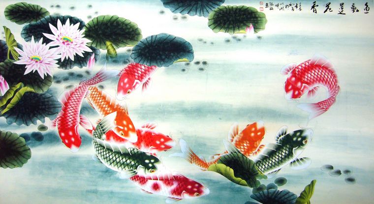 六尺工筆九魚作品