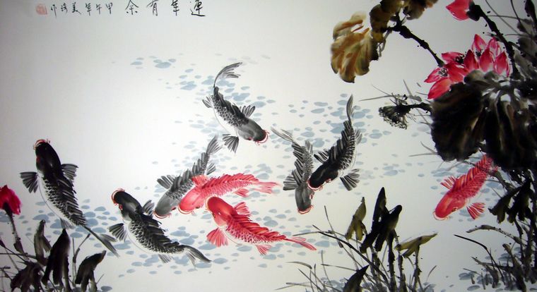 六尺國畫連年有余