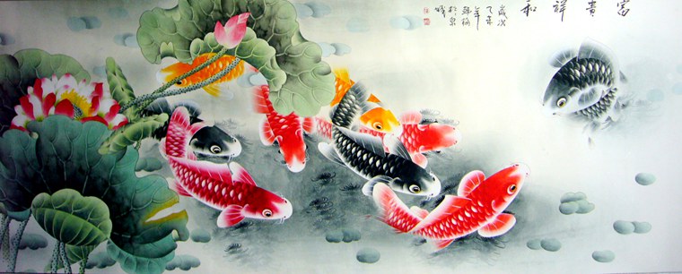 六尺工筆九魚圖