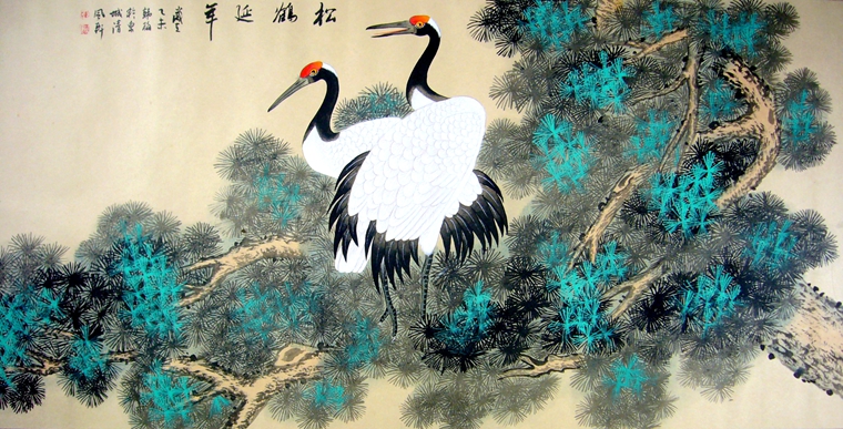 國畫松鶴圖