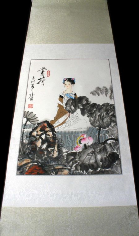 人物畫賞荷