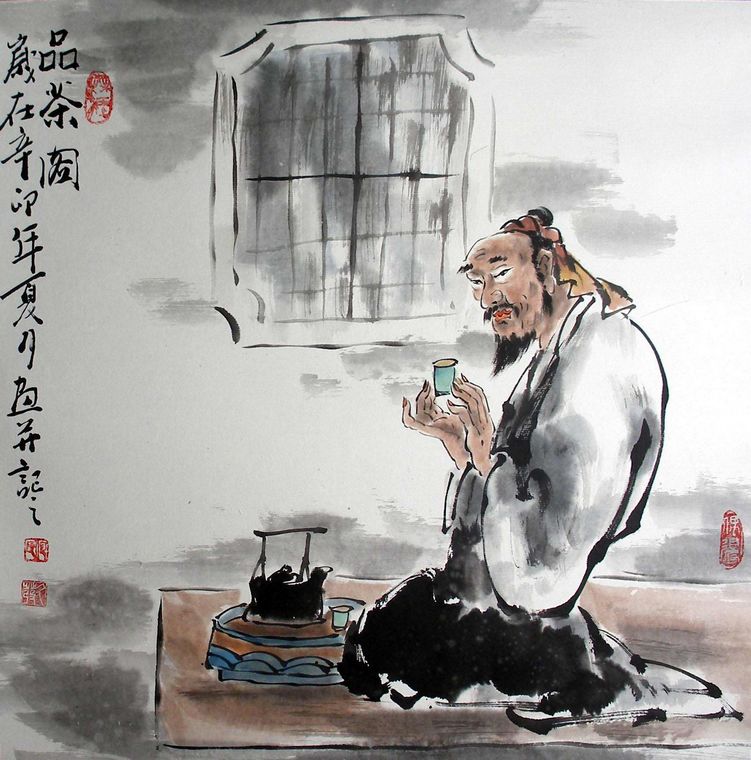 人物畫品茶圖
