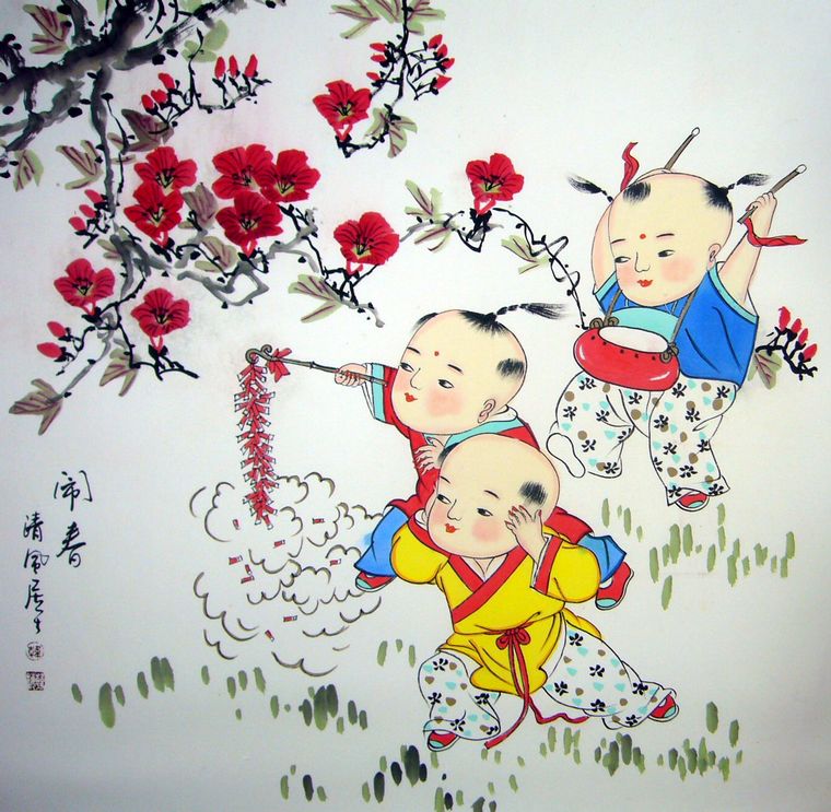 國畫迎春圖