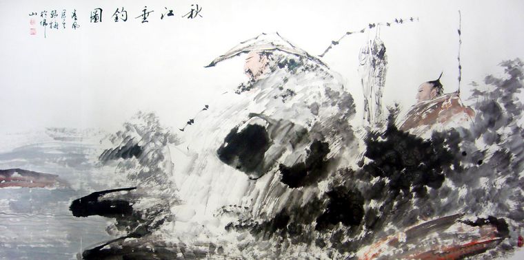 國(guó)畫秋江垂釣圖