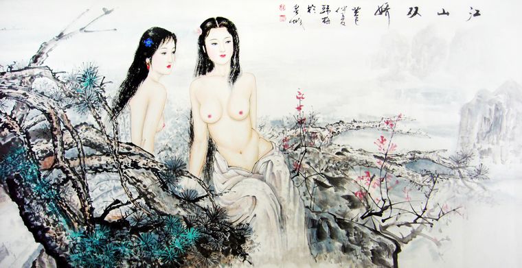 精品人物畫江山雙嬌