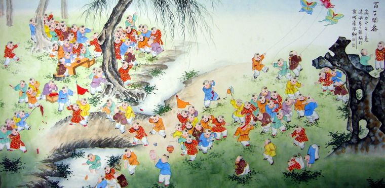 國畫百子鬧春圖