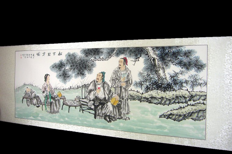 國畫松下對弈圖