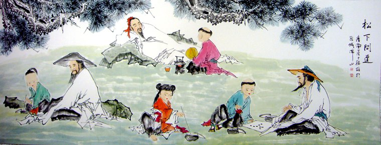 國畫松下訪友圖