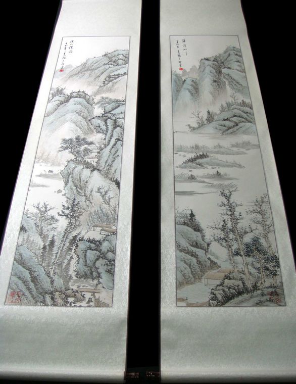 四條屏山水畫