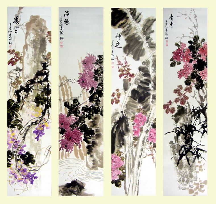 寫(xiě)意花鳥(niǎo)畫(huà)四條屏