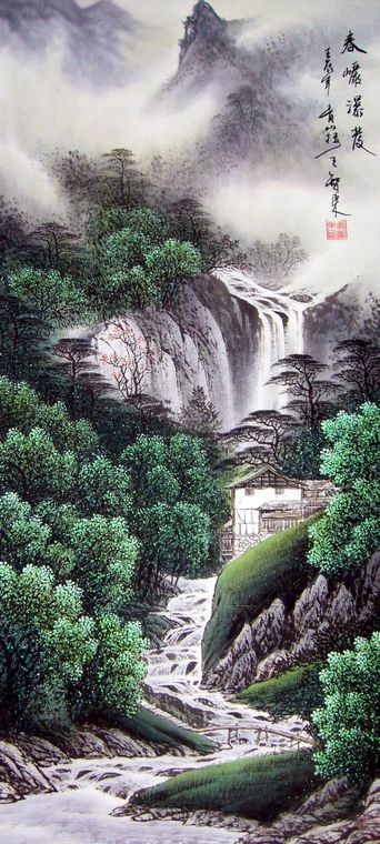 春夏秋冬山水畫四條屏