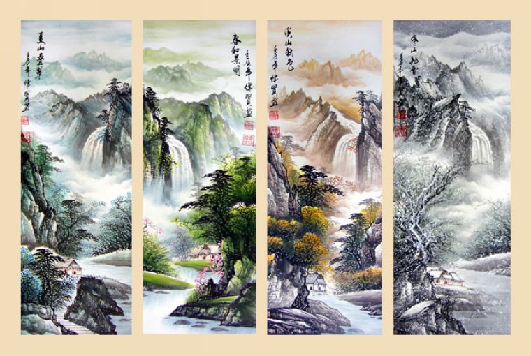 山水畫四條屏
