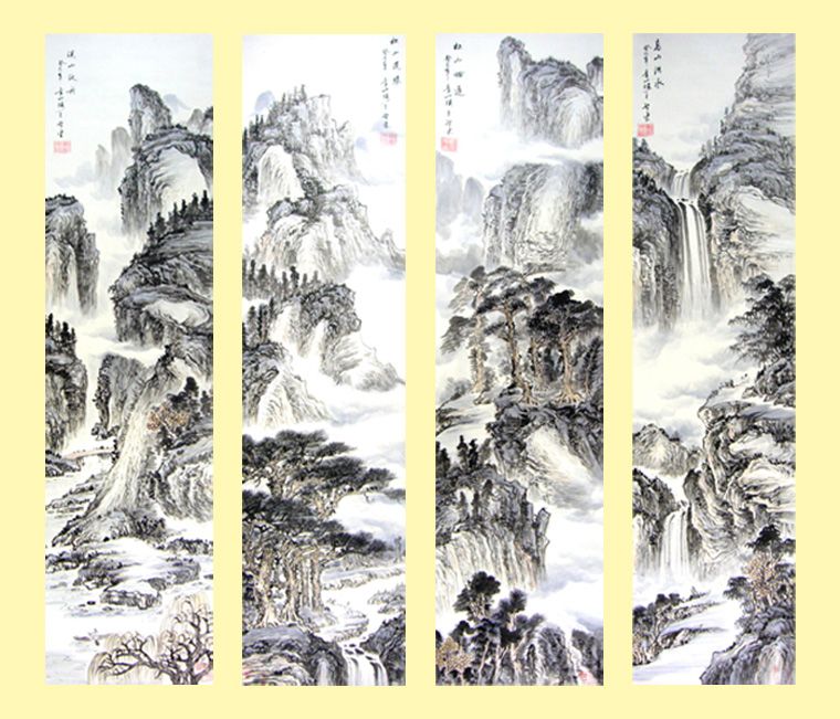 精品山水四條屏套畫