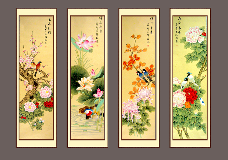 工筆花鳥四條屏