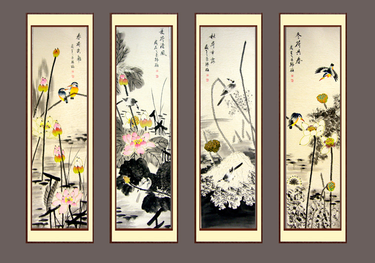 水墨荷花四條屏