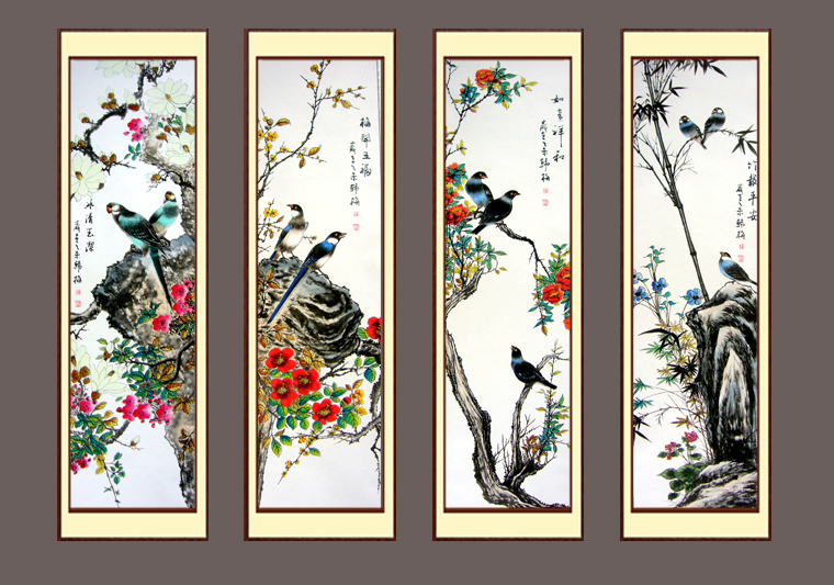 國畫花鳥四條屏