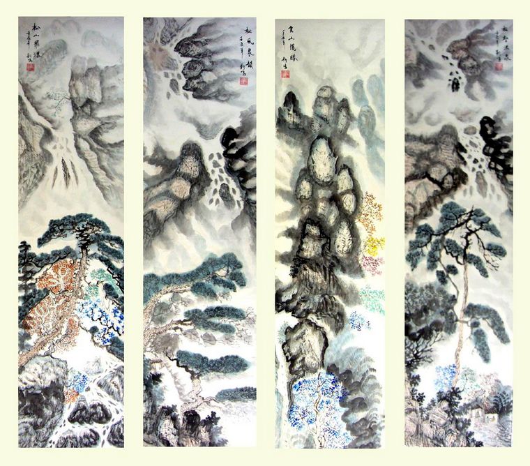 六尺對(duì)開(kāi)山水畫(huà)四條屏
