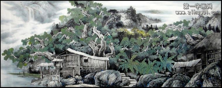 八尺工筆山水畫