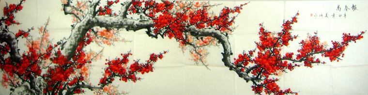 八尺對(duì)開梅開五福圖